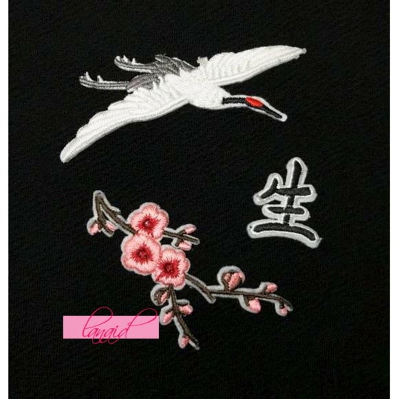 Mango Asian Chinese Oriental Japanese Black Crane Cherry Blossom Shift Dress XS - Picture 6 of 9